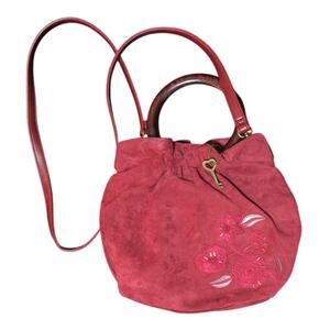 Forever by Fossil Vintage Key Maroon Wooden Handle beaded embroidered Crossbody